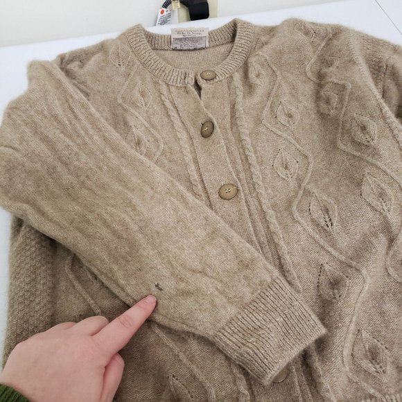 Countrytime New Zealand Womens Possum Fur Cardigan Size M Beige Button Front - Picture 8 of 11